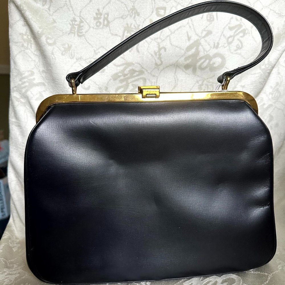 Vintage Black Leather Top Handle Purse Bag made by Block